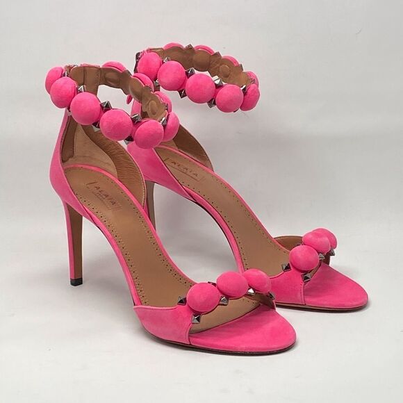 Alaia Bombe 90 Ankle-Strap Studded Suede Leather Sandals size 38.5 - Picture 4 of 16